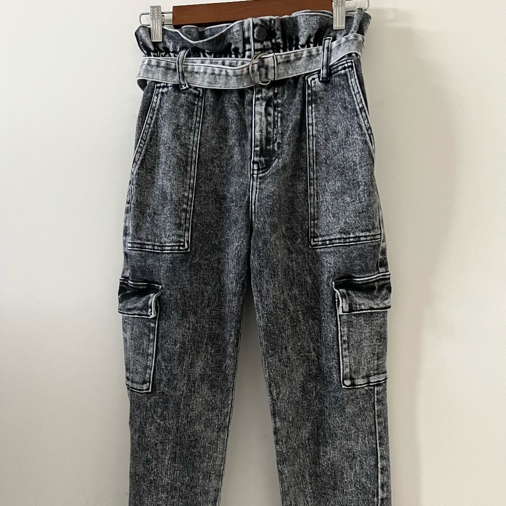 KanCan Black Acid Wash Paperbag Waist Cargo Joggers Size 3/25